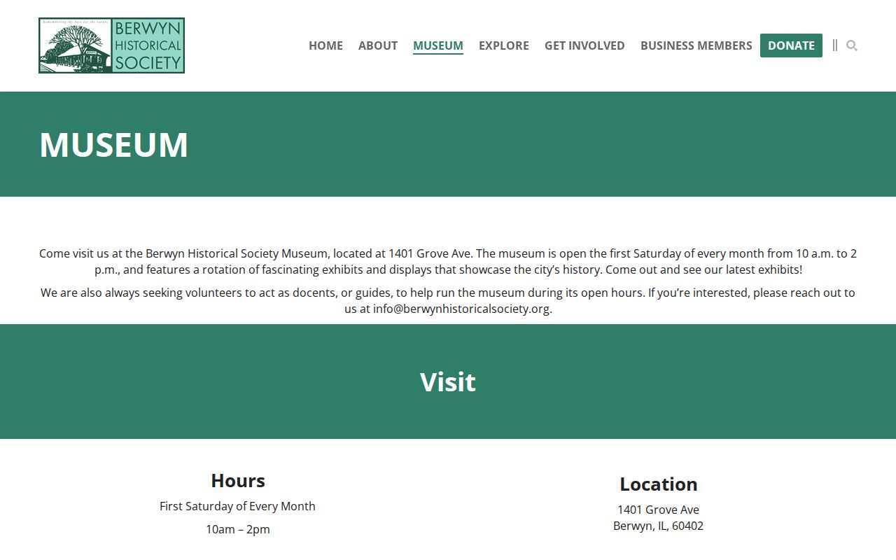 Berwyn Historical Society museum hours and local history access details