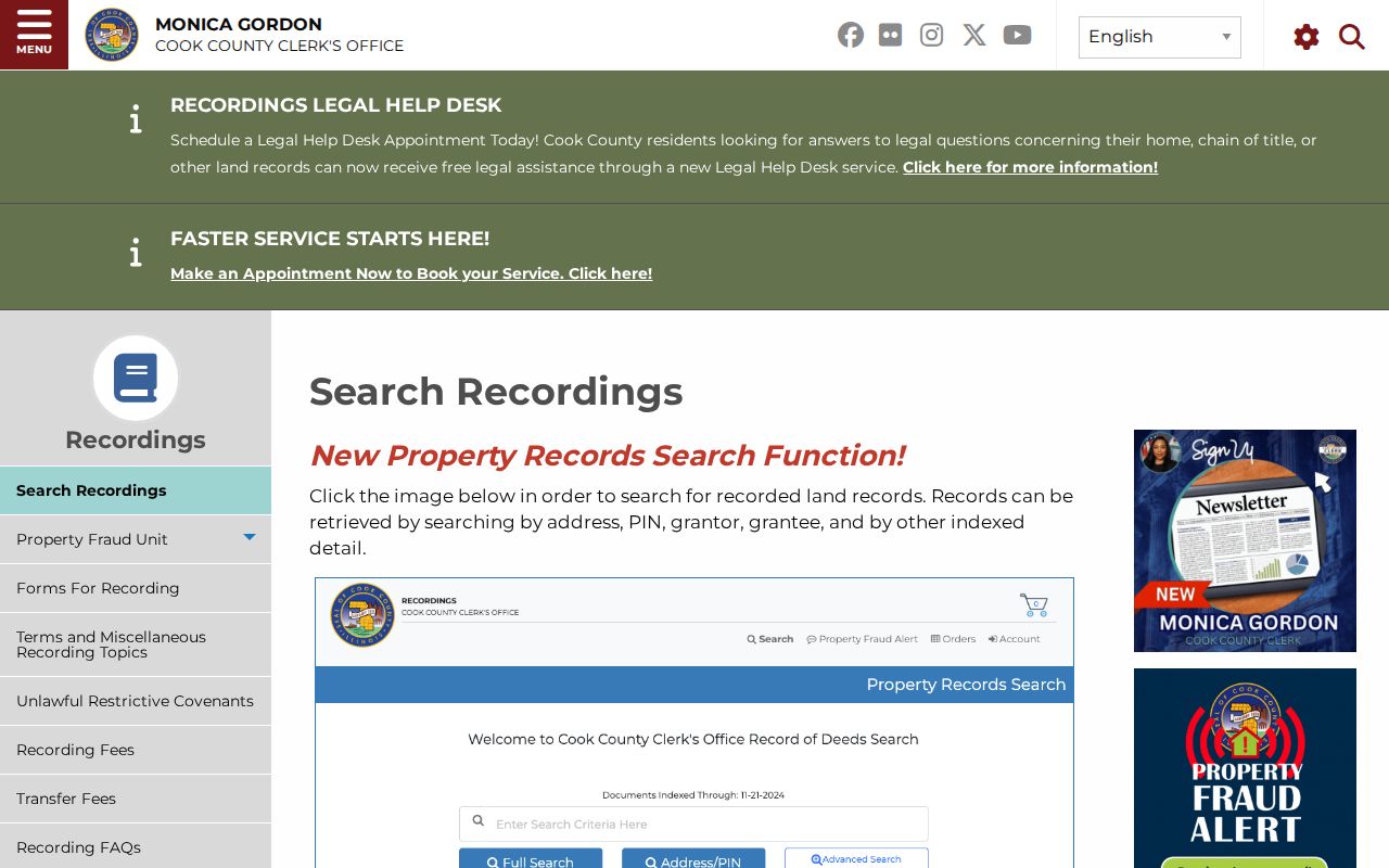Cook County Clerk recordings search entry point for Berwyn deed research