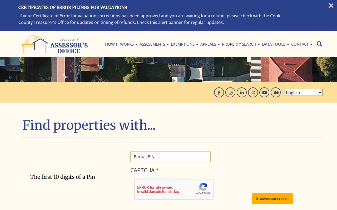 Cook County Assessor advanced address-range and PIN search for Berwyn streets